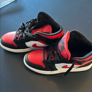 Kids Jordan Red and Black Sneakers